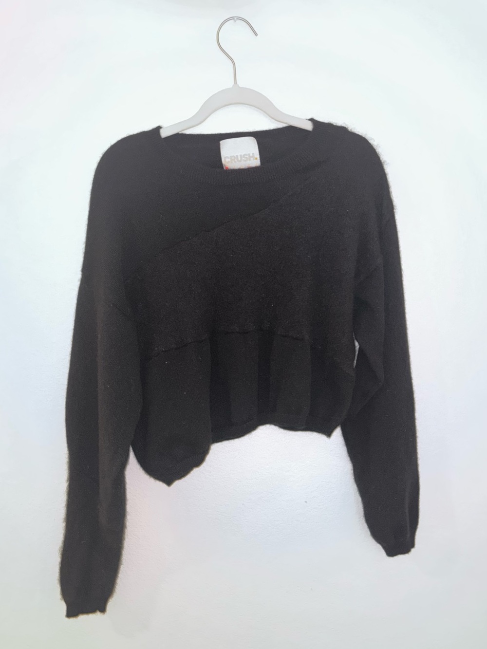 Black Cropped Crewneck Cashmere Sweater